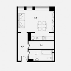Двухкомнатная квартира 44.3 м²