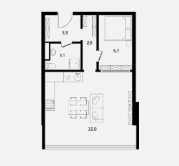 Однокомнатная квартира 41.2 м²